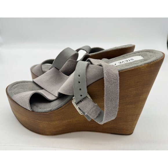 Steve Madden Womens Suede Platform Wedge Sandals Size 8 Grey Crisscross Strap - Picture 10 of 12